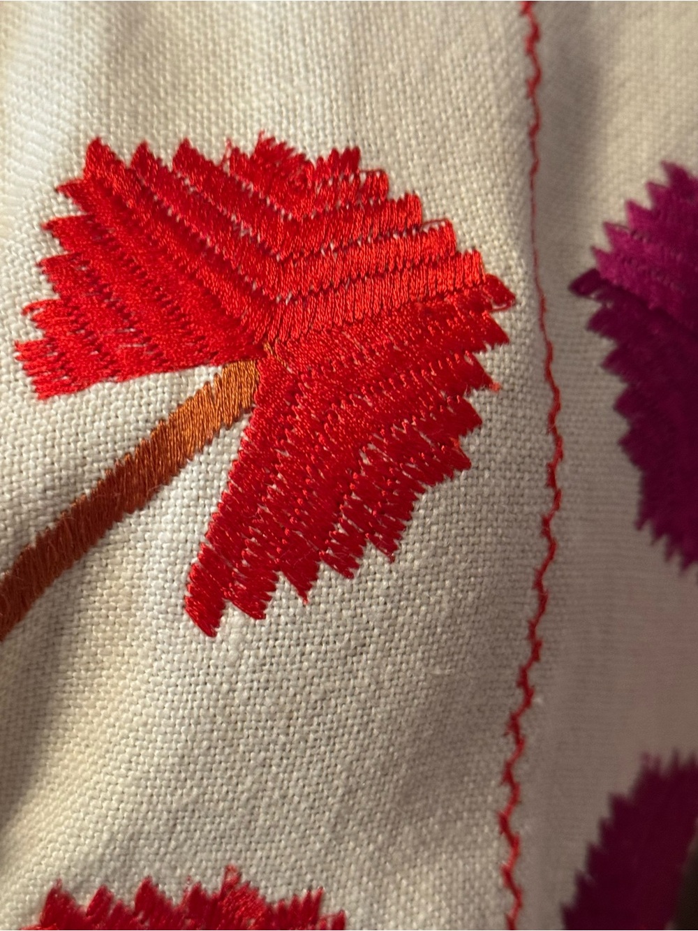 Tory Burch Cream Embroidered Linen Tunic with Red & Purple Accents - Picture 9 of 13